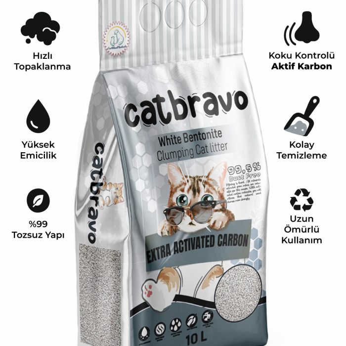 CATBRAVO Aktif Karbonlu Topaklanan Kedi Kumu 10 Lt