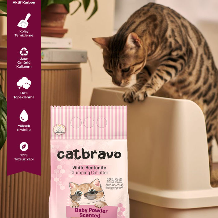 CATBRAVO Aktif Topaklanan Bebek Pudrası Kokulu Kedi Kumu 10 Lt