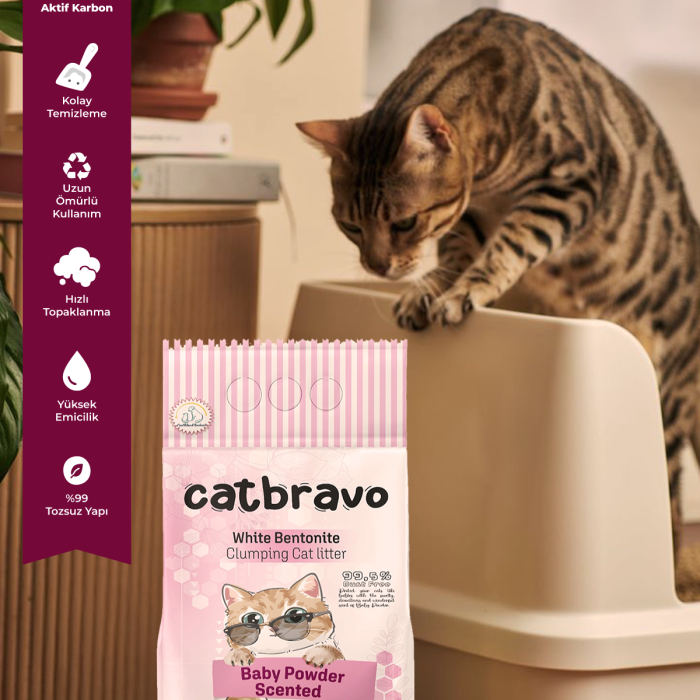 CATBRAVO Aktif Topaklanan Bebek Pudrası Kokulu Kedi Kumu 5 Lt