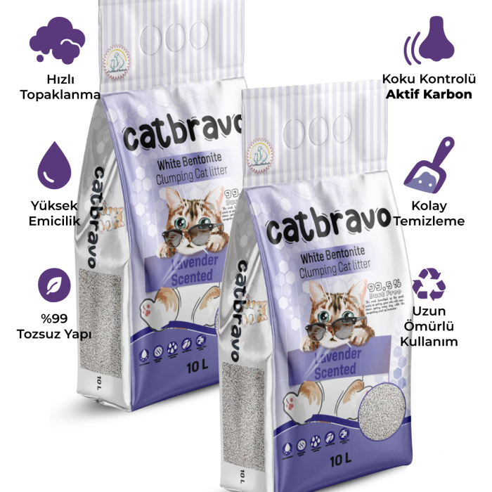 CATBRAVO Aktif Topaklanan Lavanta Kokulu Kedi Kumu 10 Lt X 2 Adet