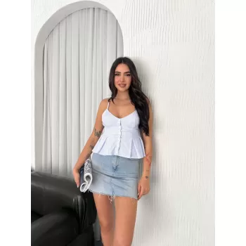 Askılı Dekolte deraylı crop - Açık Mavi