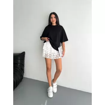 Dantel Şortlu Etek - Beyaz