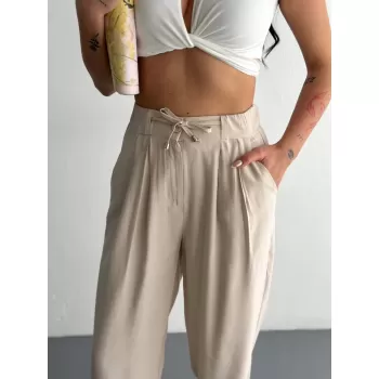 Kadın Yüksel Bel Rahat Paça Pantalon - Kırık Beyaz