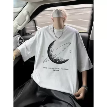 Erkekler için Siyah Tişört Grafik Genç Emo Vintage Gotik Rahat Büyük Beden Kısa Kollu Tişört Giysi Üst - Beyaz