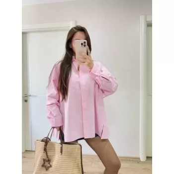 Kadın Yakalı Yandan Yırtmaçlı Gömlek - Pembe
