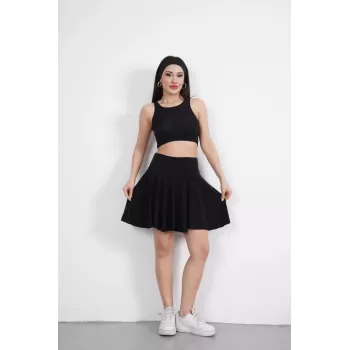 Crop Şortlu Etek ikili Takım - Siyah