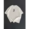 Baskılı Oversize Bisiklet Yaka T-shirt - Beyaz