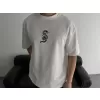 Baskılı Oversize Bisiklet Yaka T-shirt - Beyaz