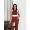 Osy Modal Yumuşak Dokulu Kumaş Tam Fermuarlı Crop Pantalon İkili Takım - Kahverengi