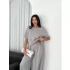 Osy Modal Yumuşak Dokulu Kumaş Bisiklet Yaka T-shirt  Bol paça Pantalon ikili Takım - Boyalı Gri
