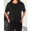 Osy Modal Yumuşak Dokulu Kumaş Bisiklet Yaka T-shirt Bol paça Pantalon ikili Takım -Siyah