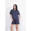 Osy Modal yumuşak dokulu Kumaş Kadın Bisiklet Yaka T-shirt Kısa Şort İkili Takım - Antrasit