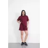 Osy Modal yumuşak dokulu Kumaş Kadın Bisiklet Yaka T-shirt Kısa Şort İkili Takım - Bordo