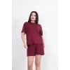 Osy Modal yumuşak dokulu Kumaş Kadın Bisiklet Yaka T-shirt Kısa Şort İkili Takım - Bordo