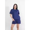 Osy Modal yumuşak dokulu Kumaş Kadın Bisiklet Yaka T-shirt Kısa Şort İkili Takım - Mavi