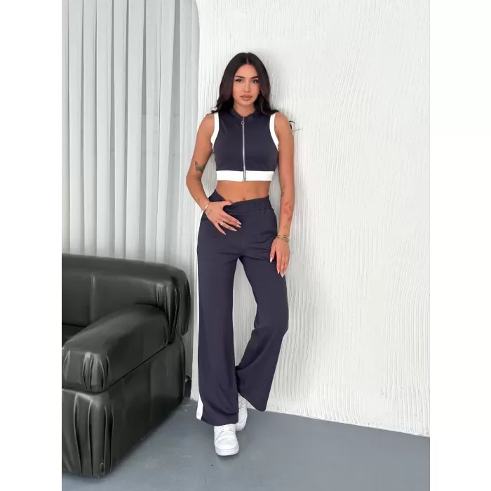 Osy Modal Yumuşak Dokulu Kumaş Tam Fermuarlı Crop Pantalon İkili Takım - Antrasit