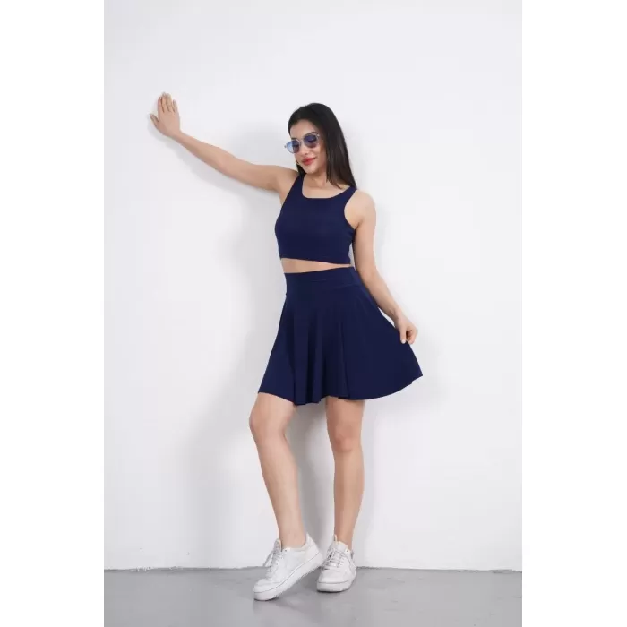 Crop Şortlu Etek ikili Takım - Lacivert