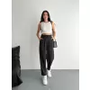 Kadın Yüksel Bel Rahat Paça Pantalon - Siyah