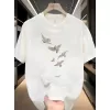 Özgür kuşlar Baskılı Oversize Bisiklet Yaka T-shirt - Beyaz