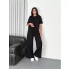 Osy Modal Yumuşak Dokulu Kumaş Bisiklet Yaka T-shirt Bol paça Pantalon ikili Takım -Siyah