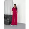 Osy Modal Yumuşak Dokulu Kumaş Bisiklet Yaka T-shirt Bol paça Pantalon ikili Takım -Bordo