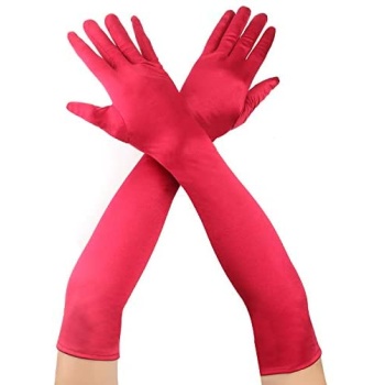 Kırmızı Renk Dirseğe Kadar Uzun Kumaş Eldiven 40 cm (5460)