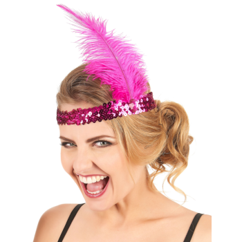 Fuşya Renk Tüylü Çarliston Saç Bandı (5460)