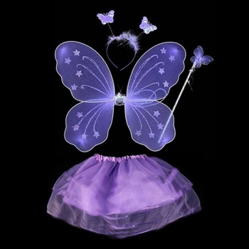 Lila Mor Kelebek Kostümü - Lila Mor Kelebek Kostüm Aksesuar Seti 4 Parça (5460)