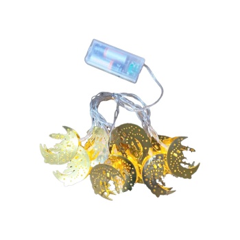 CAMİ-MİNARE AY-YILDIZ MODEL=10PCS GOLD METAL PİLLİ DEKORATİF LED IŞIK - LAMBA 2MT KABLO (5460)