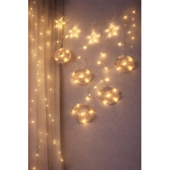 3MT FİŞLİ - EKLEMELİ RAMAZAN DEKOR LAMBA - PERDE LED SARI BEYAZ YUVARLAK CAMİ - YILDIZ EKL-09-04 (5460)