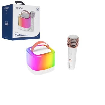 BEYAZ KARAOKE MİKROFONLU WİRELESS HOPARLÖR - SPEAKER IŞIKLI USB ŞARJLI BT - TF CARD - AUX 5W (5460)
