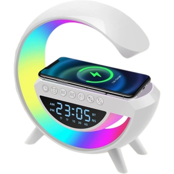 KABLOSUZ ŞARJLI HOPARLÖR SPEAKER G KASA RGB IŞIKLI SAAT FM RADIO ALARM BT USB TF AUX (5460)