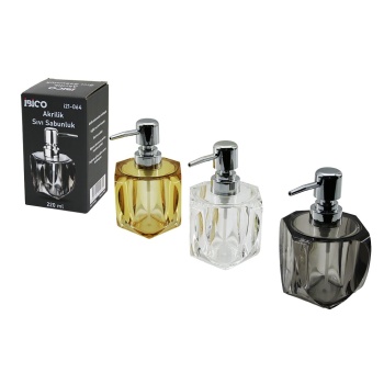 TOMBUL KARE - 4-KALPLİ GÖVDE  ŞEFFAF - RENKLİ   AKRİLİK - MİKA KRİSTAL  SIVI SABUNLUK  220ML (5460)