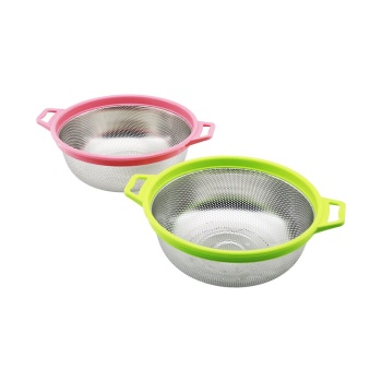 24CM RENKLİ PLASTİK ÇERÇEVE - KULPLU ÇELİK SEPET METAL SÜZGEÇ (5460)