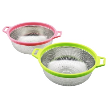 27CM RENKLİ PLASTİK ÇERÇEVE - KULPLU ÇELİK SEPET METAL SÜZGEÇ (5460)