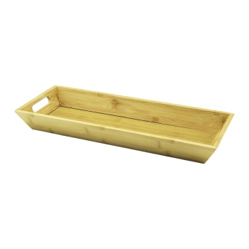 DİKDÖRTGEN ÇİFT KULPLU AHŞAP BAMBU SUNUM TEPSİSİ =16X40CM - DERİN=4CM (5460)