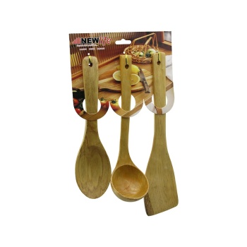 3PCS AHŞAP BAMBU  MUTFAK SERVİS SETİ  KAŞIK=27CM - KEPÇE=27CM - SPATULA=32CM (5460)