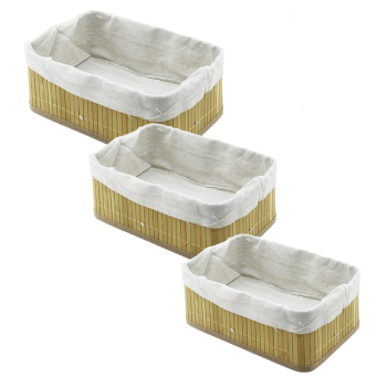 3 BOY DİKDÖRTGEN BAMBU KENAR ORGANİZER SEPET AHŞAP ALTLIK - BEZLİ 13X20-16X24-20X31CM (5460)