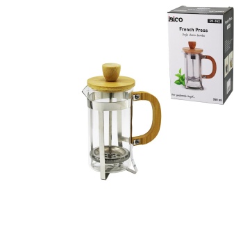 FRENCH PRESS METAL KAFES - BAMBU SAP BAMBU KAPAK 350ML CAM BİTKİ SÜZGEÇİ (5460)
