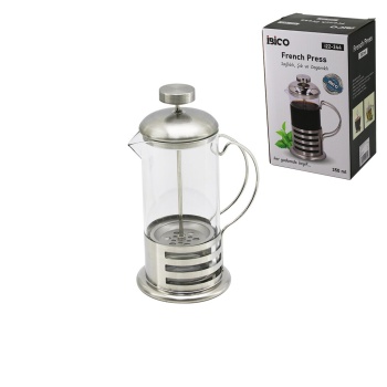 FRENCH PRESS METAL KAFES - METAL KAPAK 350ML CAM BİTKİ SÜZGEÇİ (5460)