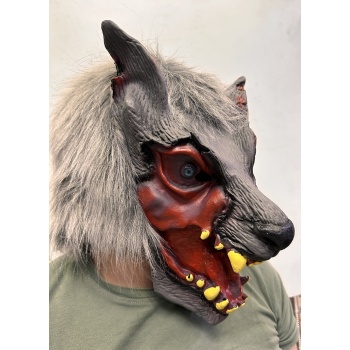 Kafaya Tam Geçmeli Lateks Dişli Ağzı Açık Kurt Maskesi (5460)