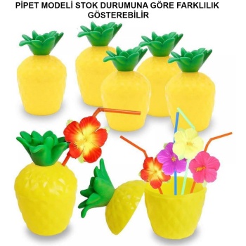 Ananas Hawaii Luau Aloha Pipetli İçecek Kabı Bardak 10x13 cm 1 Adet (5460)