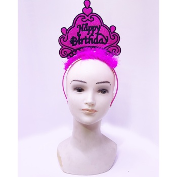 Happy Birthday Neon Fuşya Renk Doğum Günü Tacı 24x15 cm (5460)