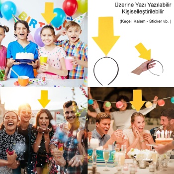 Kişiselleştirilebilir Ok Taç – Üzerine Yazı Yazılabilen Parti Tacı Sarı Renk (5460)