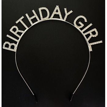 Gümüş Kristal Taşlı Birthday Girl Doğum Günü Tacı İthal Ürün A Kalite 17x16 cm (5460)