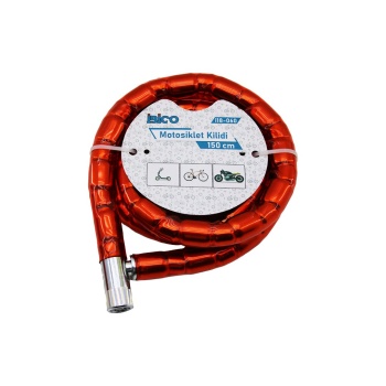 TÜP ANAHTARLI METAL KAFA ÇELİK MOTOR - BİSİKLET KİLİT SİLİNDİRİK SPİRAL KİLİT KIRMIZI KILIF22MM X 150CM (5460)