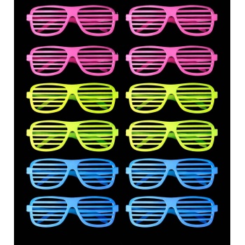 Retro Neon Fosforlu Panjur Gözlük 12 Adet – 80’ler 90’lar Parti Stili (5460)