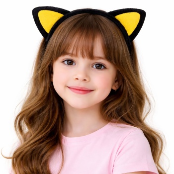 Peluş Kedi Kulak Taç Sarı Siyah – Çocuk Parti &amp;amp;amp; Kostüm Tacı (5460)