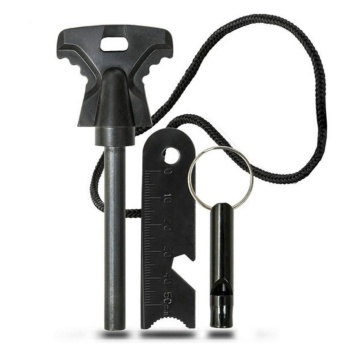 Acil Durum Magnezyum Çubuk Çakmaktaşı Hayatta Kalma Ateş Başlatıcı Çakmak Kiti Düdük Hediyeli (5460)