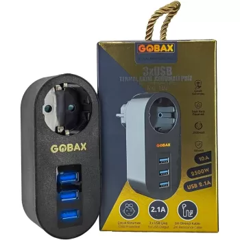 Gobax Termal Akım Korumalı Akıllı Priz 3xusb Li, Çocuk Korumalı, Led Işıklı, Yüksek Isıya Dayanıklı (5460)